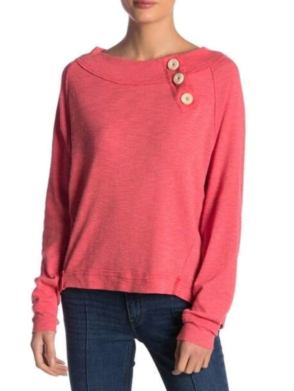 We the Free People Don't Forget Me Size Medium Coral Side Button Knit Top Shirt.